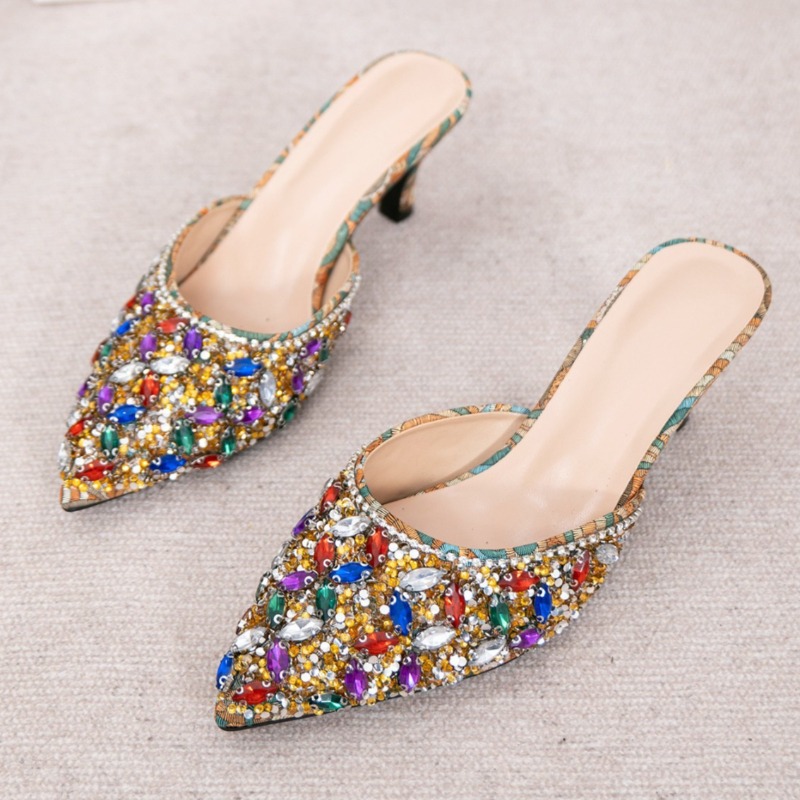 Kitten Heel Women - Lüks Taşlı Kitten Topuklu Terlik Kadın