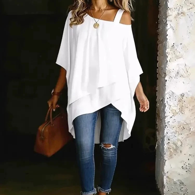 Women'S Formal Wear Blouse - Rahat Gevşek Düzensiz Kapalı Omuz Gömlek