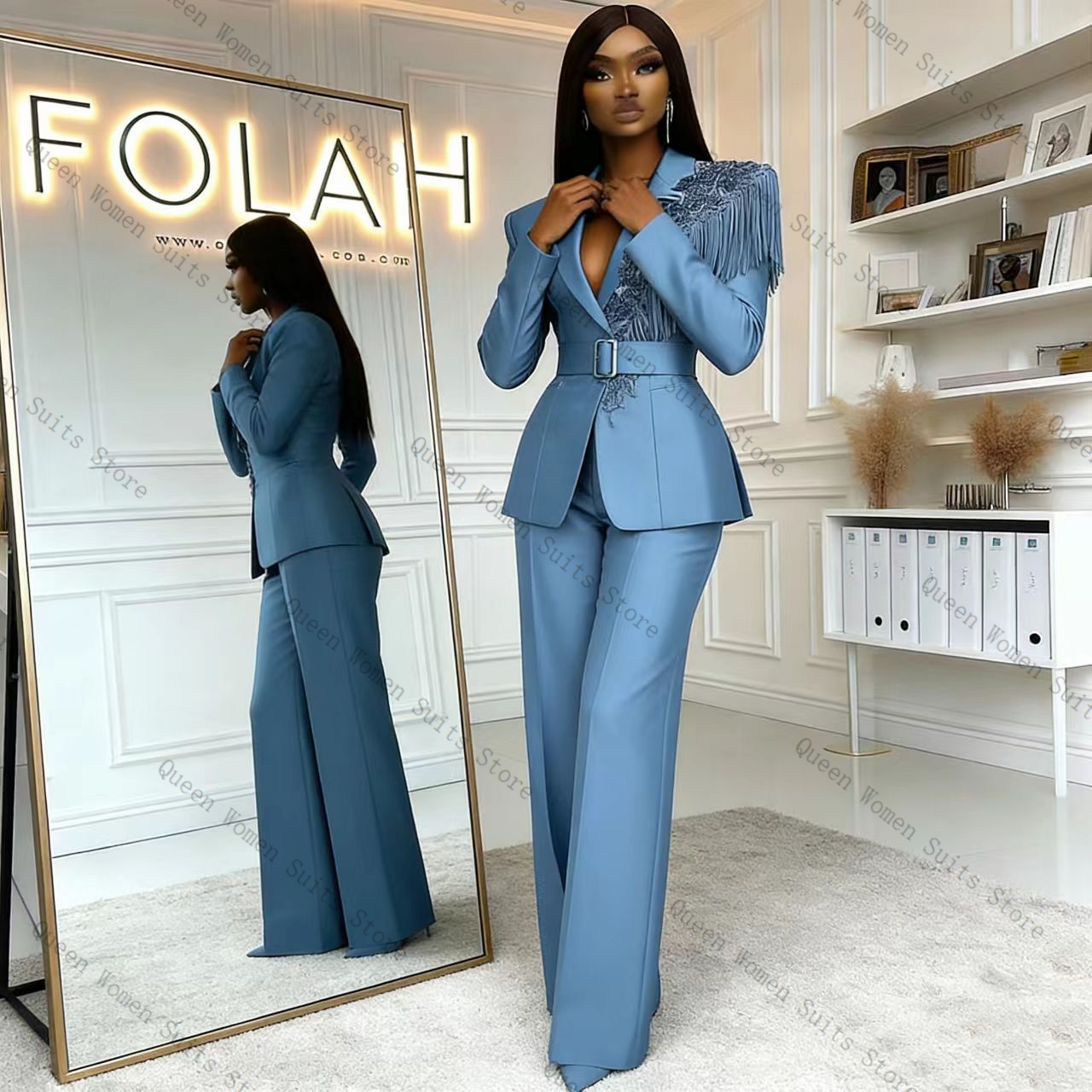 Women Formal Wear Trousers - Püskül Mavi Kadın Takım Elbise Pantolon