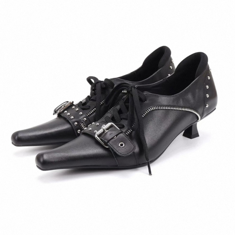 Kitten Heel Women - 2026 İlkbahar Kemer Tokalı Perçin Tasarımlı