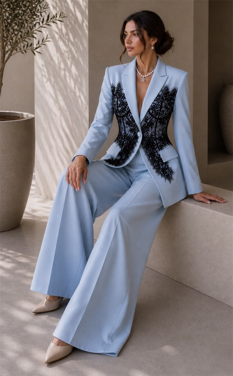 Women Formal Wear Trousers - Moda Mavi Kadın Takım Elbise Seti