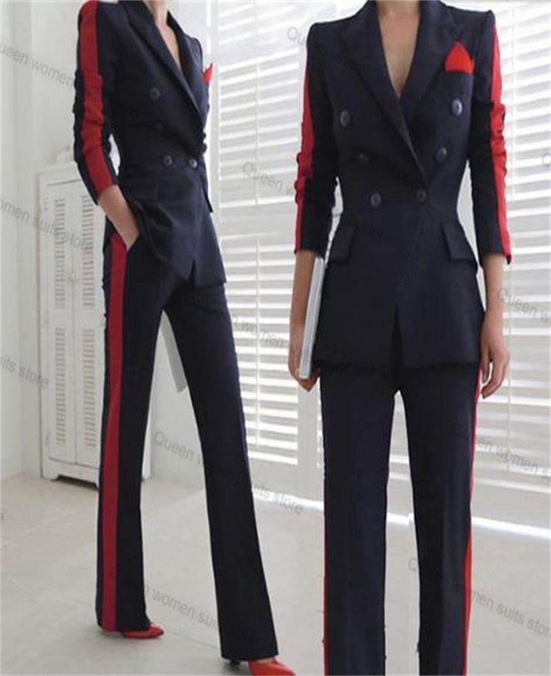 Women Formal Wear Trousers - Kırmızı Siyah Sonbahar Kadın Takım Elbise