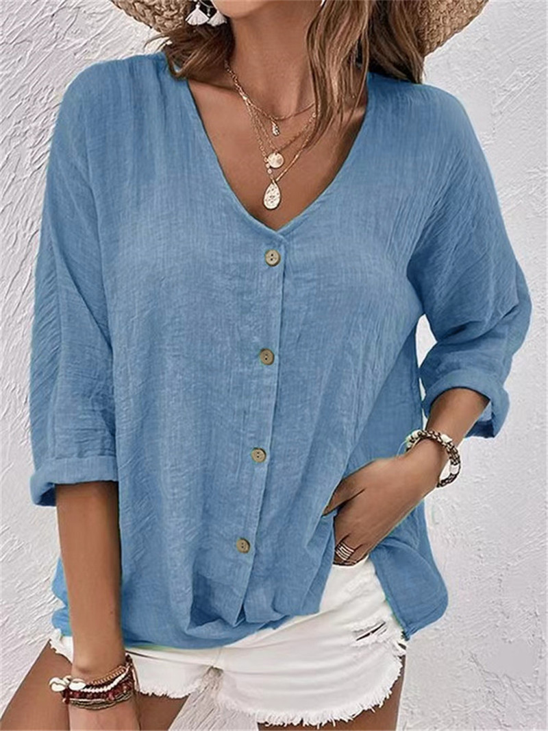 Women'S Formal Wear Blouse - Zarif Düğmeler Katı Bluz Bahar Yeni