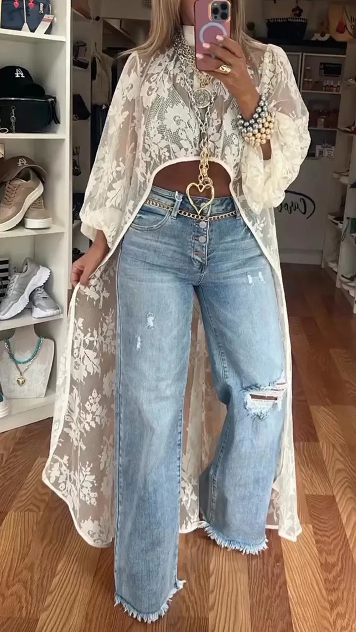 Women'S Formal Wear Blouse - 2025 İlkbahar Yaz Kadın Dantel Perspektif