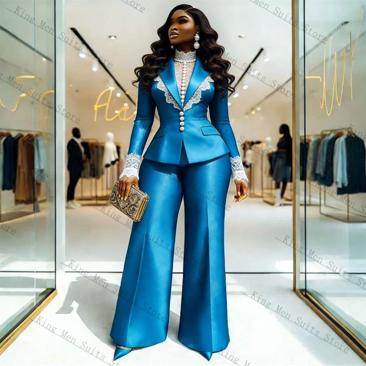 Mavi Saten Dantel Kadın Takım  - Women Formal Wear Coat incelemesi ve fiyatı