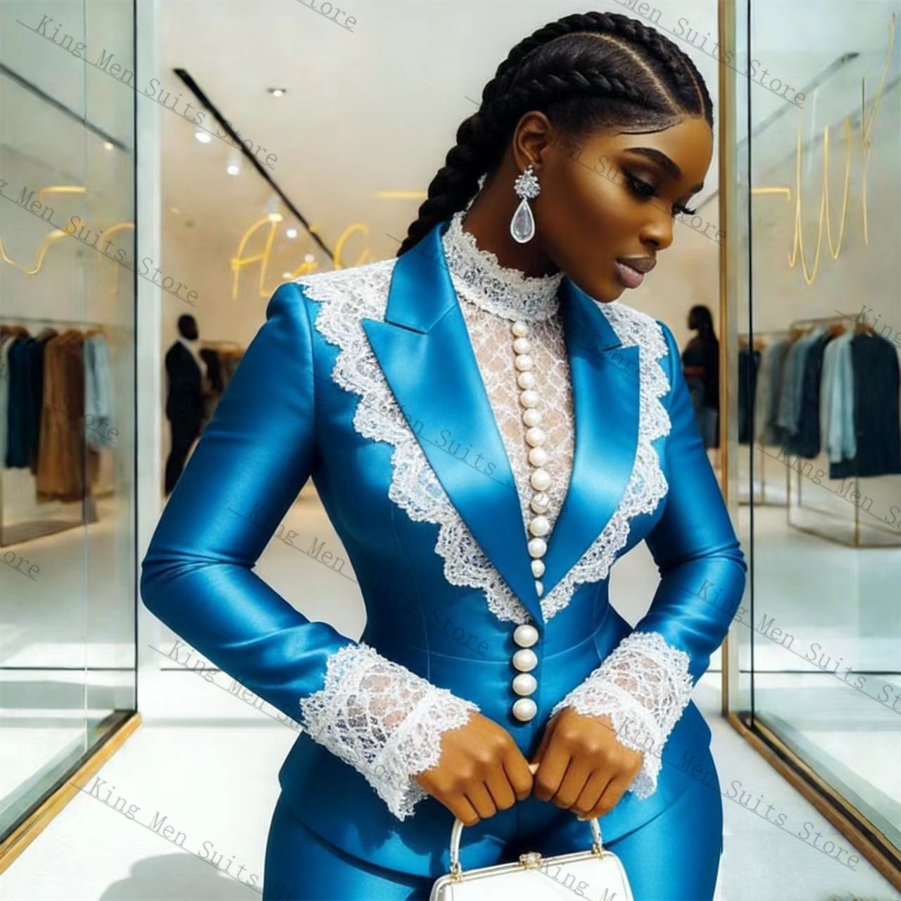 Mavi Saten Dantel Kadın Takım  - Women Formal Wear Coat incelemesi ve fiyatı