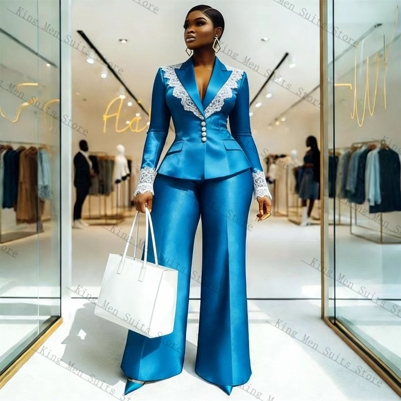 Mavi Saten Dantel Kadın Takım  - Women Formal Wear Coat incelemesi ve fiyatı