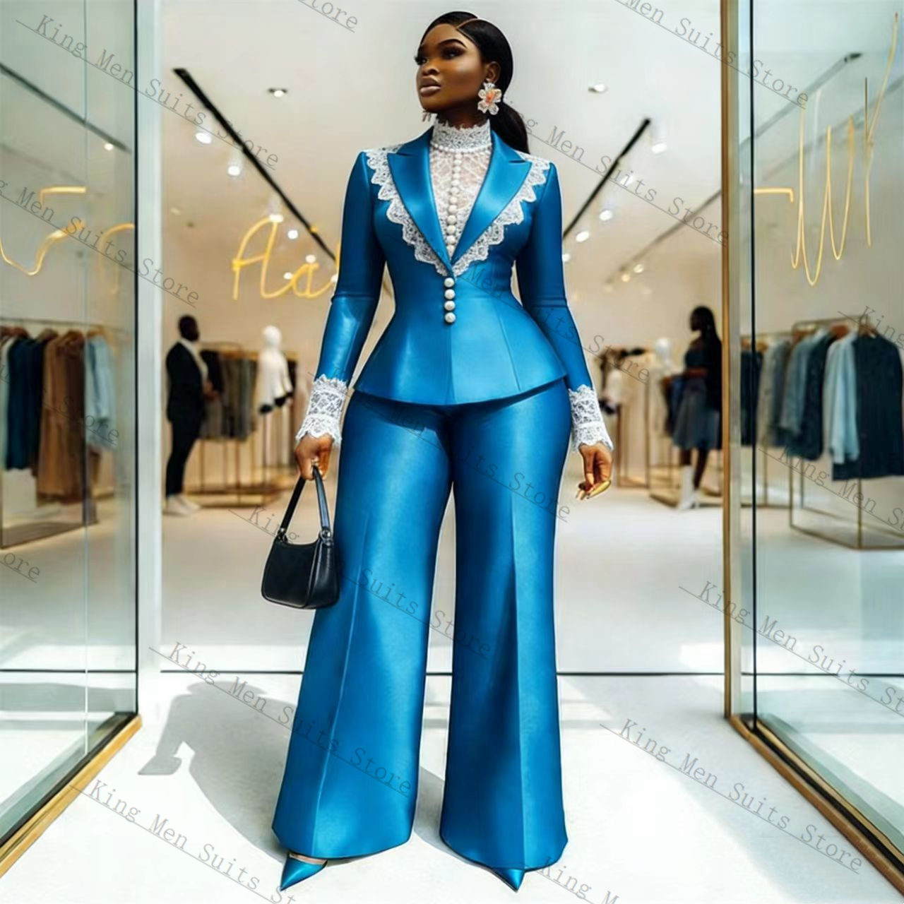 Mavi Saten Dantel Kadın Takım  - Women Formal Wear Coat incelemesi ve fiyatı
